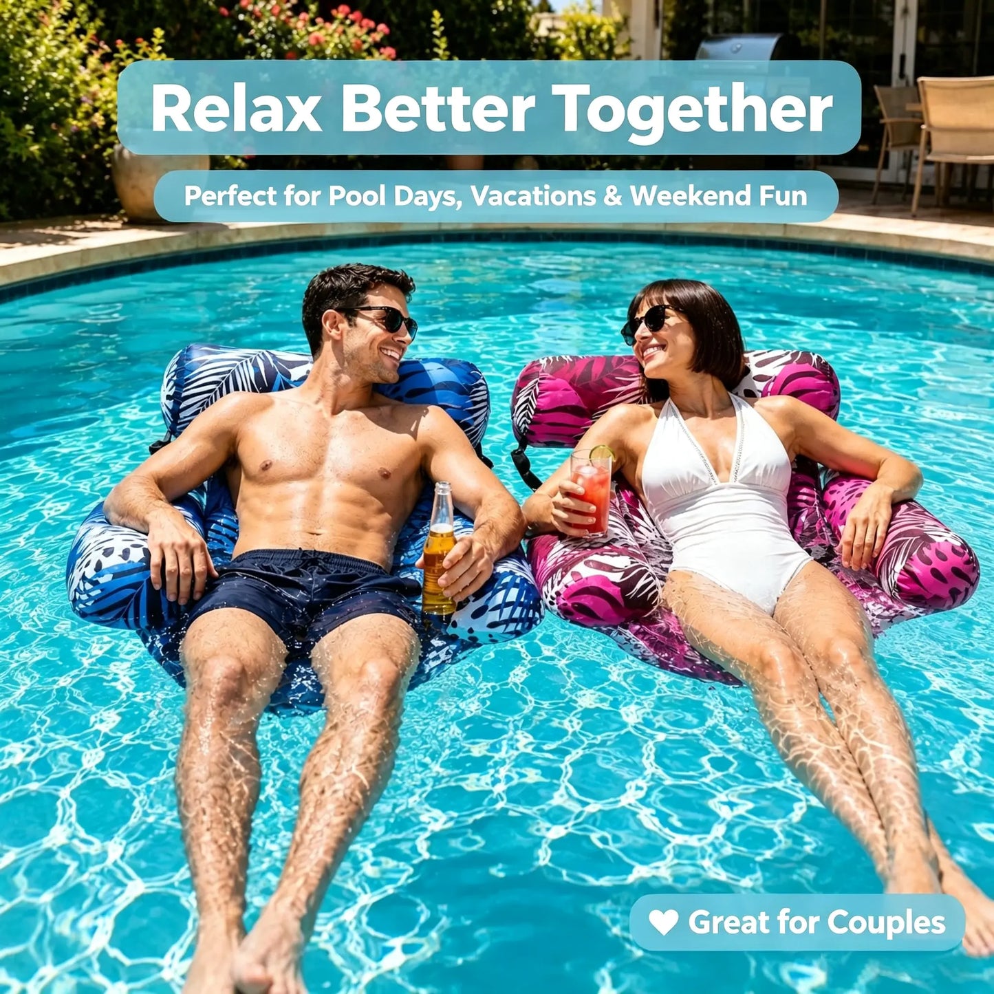 Premium Inflatable Floating Chair – Ergonomic Pool Lounge with Backrest & Armrests