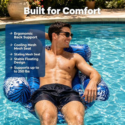 Premium Inflatable Floating Chair – Ergonomic Pool Lounge with Backrest & Armrests
