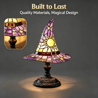 Spooky Witch Hat Stained Glass Night Light – Halloween Gothic Table Lamp