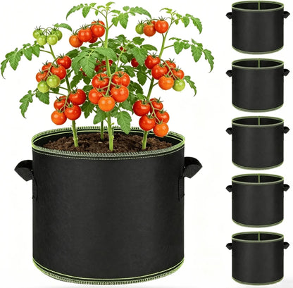 5-Pack 5 Gallon Grow Bags – Heavy Duty Breathable Fabric Pots for Vegetables, Flowers & Fruits