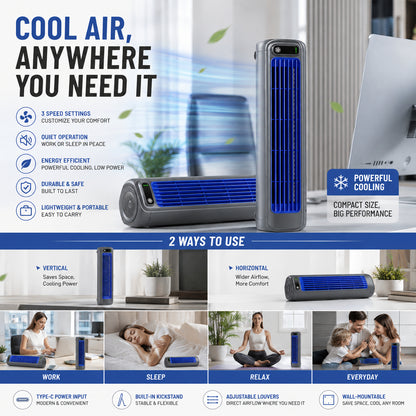 3-in-1 Portable Wireless Cooling Fan with Mist & Wireless Charging | Wall-Mounted Personal Air Cooler