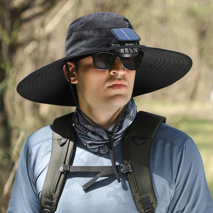Outdoor Wide Brim Sun Hat with Dual Solar Fans – UPF 50+ Sun Protection Hat