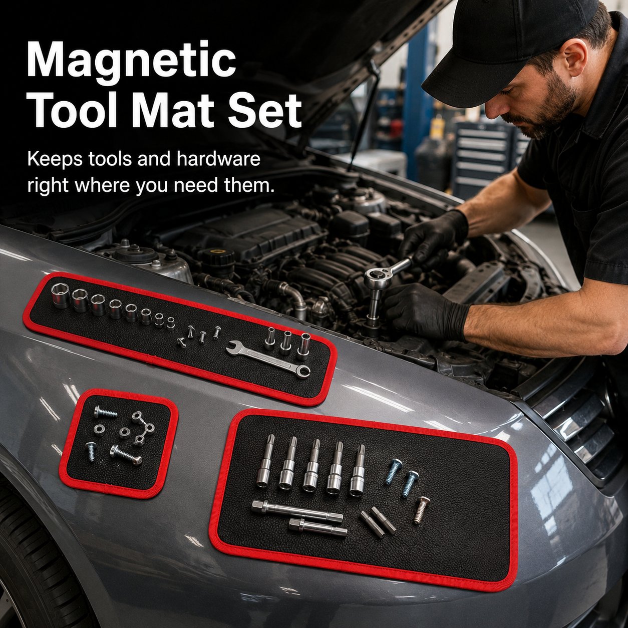 3PCS Magnetic Tool Mat Set – Flexible Magnetic Trays for Garage, Workshop & Auto Repair