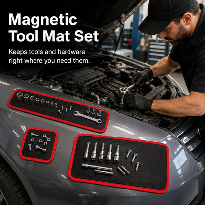 3PCS Magnetic Tool Mat Set – Flexible Magnetic Trays for Garage, Workshop & Auto Repair