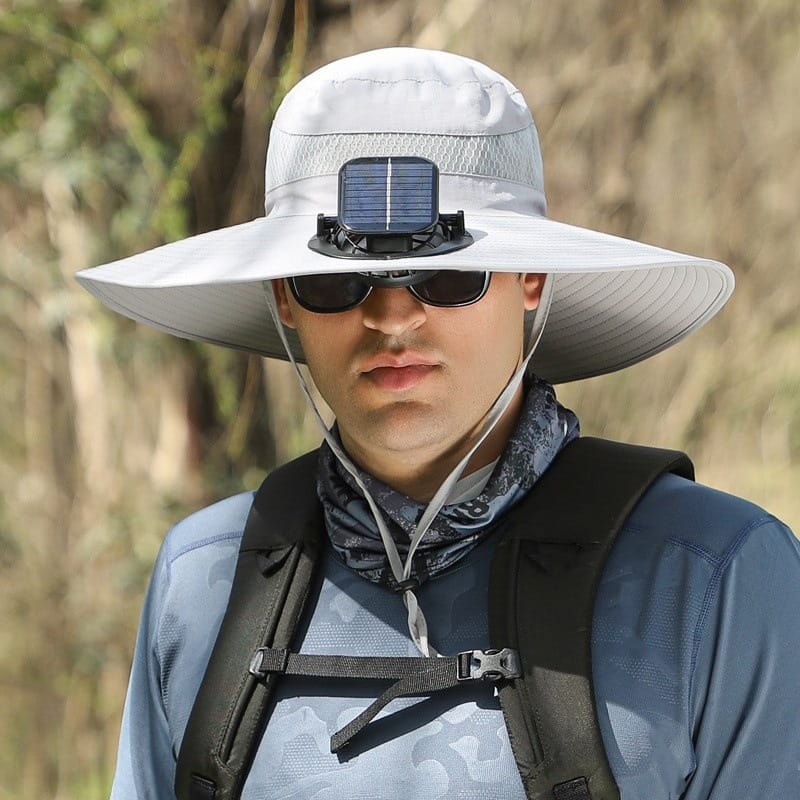 Outdoor Wide Brim Sun Hat with Dual Solar Fans – UPF 50+ Sun Protection Hat