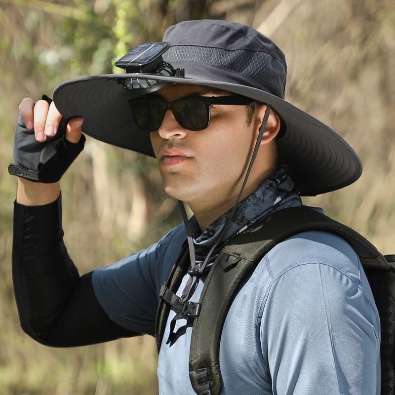 Outdoor Wide Brim Sun Hat with Dual Solar Fans – UPF 50+ Sun Protection Hat