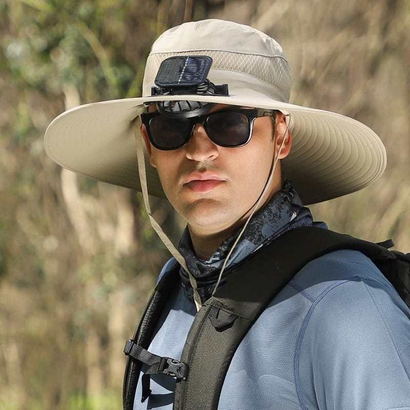Outdoor Wide Brim Sun Hat with Dual Solar Fans – UPF 50+ Sun Protection Hat