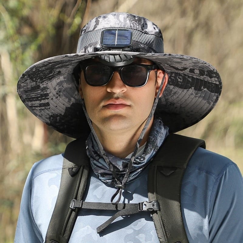 Outdoor Wide Brim Sun Hat with Dual Solar Fans – UPF 50+ Sun Protection Hat