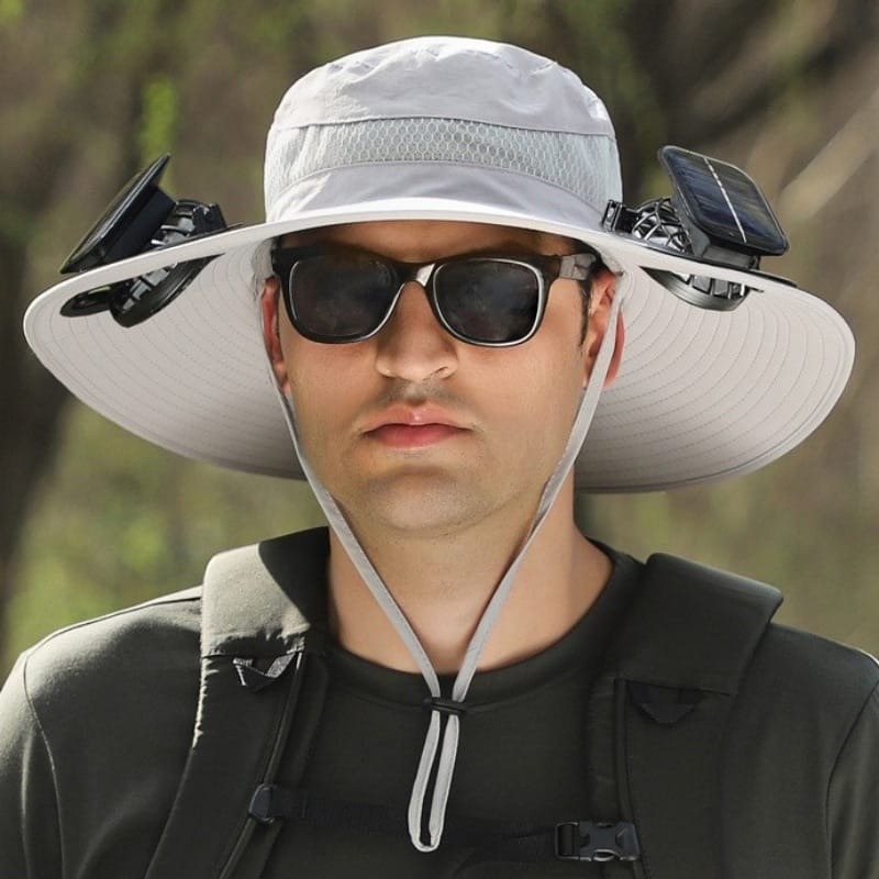 Outdoor Wide Brim Sun Hat with Dual Solar Fans – UPF 50+ Sun Protection Hat