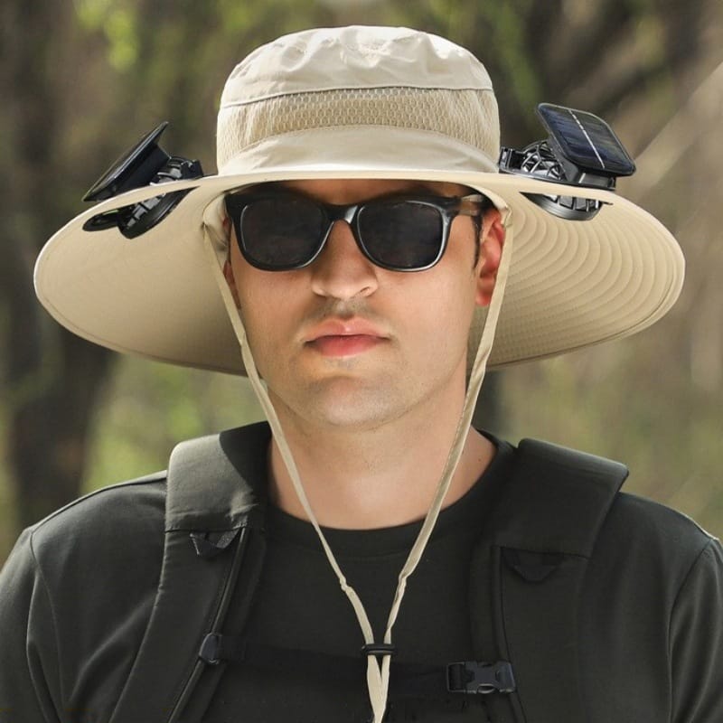 Outdoor Wide Brim Sun Hat with Dual Solar Fans – UPF 50+ Sun Protection Hat