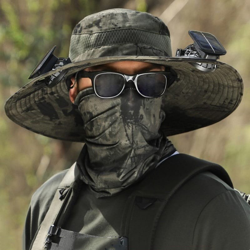 Outdoor Wide Brim Sun Hat with Dual Solar Fans – UPF 50+ Sun Protection Hat