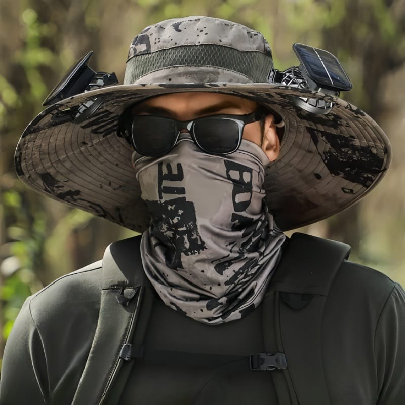 Outdoor Wide Brim Sun Hat with Dual Solar Fans – UPF 50+ Sun Protection Hat