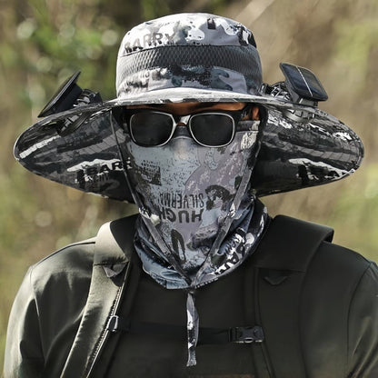 Outdoor Wide Brim Sun Hat with Dual Solar Fans – UPF 50+ Sun Protection Hat