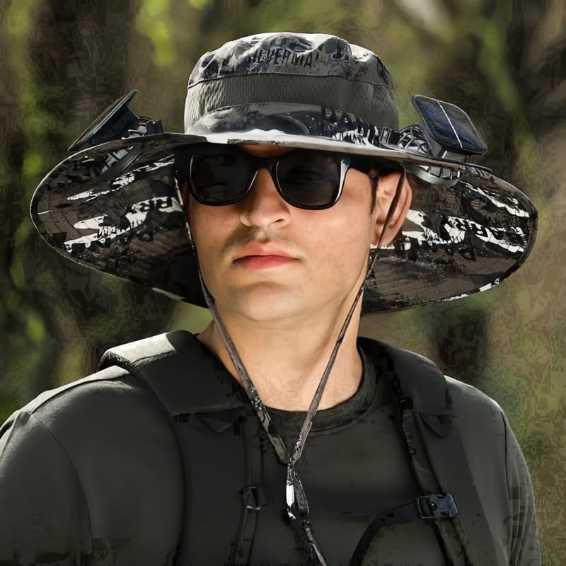 Outdoor Wide Brim Sun Hat with Dual Solar Fans – UPF 50+ Sun Protection Hat