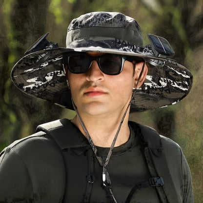 Outdoor Wide Brim Sun Hat with Dual Solar Fans – UPF 50+ Sun Protection Hat