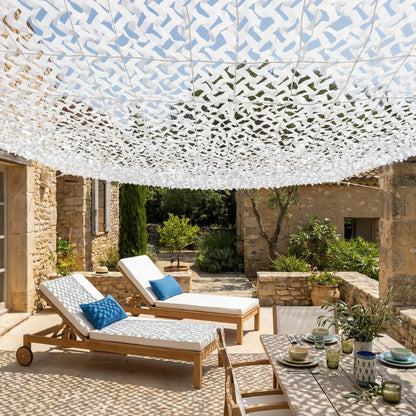 White Reinforced Camouflage Shade Net for Patio & Pergola – Bright Light Shading