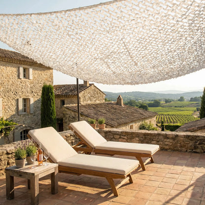 White Reinforced Camouflage Shade Net for Patio & Pergola – Bright Light Shading