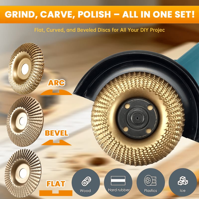 3PCS Wood Carving Disc Set – Shaping & Cutting Wheels for 4" & 4-1/2" Angle Grinders