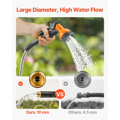 Metal Garden Hose – Heavy Duty Stainless Steel Hose with 10-Pattern Spray Nozzle