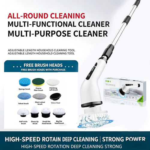 Electric Telescopic Cleaning Brush 9-in-1 – Powerful Deep Cleaning for Home Surfaces