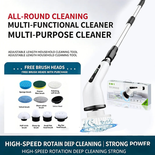 Electric Telescopic Cleaning Brush 9-in-1 – Powerful Deep Cleaning for Home Surfaces