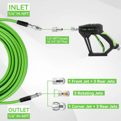 Pressure Washer Sewer Jetter Kit – 100FT Drain Cleaning Hose with Jetting Nozzles