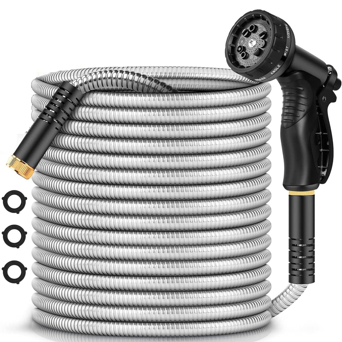 Metal Garden Hose – Heavy Duty Stainless Steel Hose with 10-Pattern Spray Nozzle