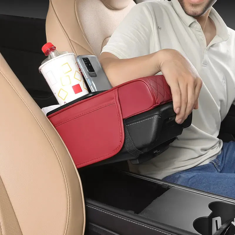 Multifunctional PU Leather Car Armrest Cushion – Center Console Organizer with Cup Holder & Tissue Box
