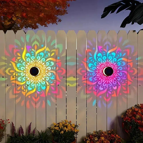 Solar Mandala Projection Wall Lights (2-Pack) – Waterproof Outdoor Ambient Garden Lighting