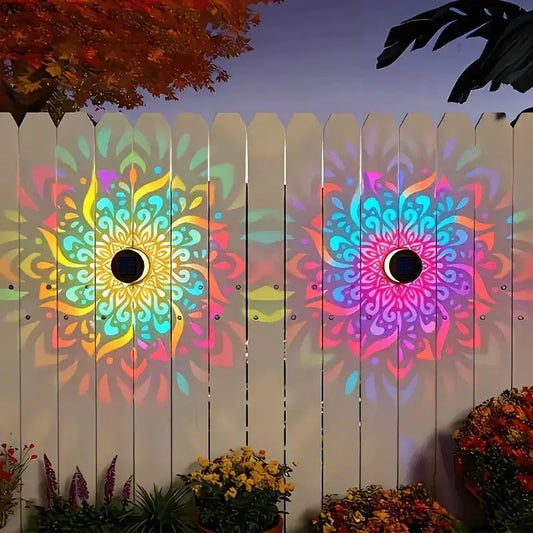 Solar Mandala Projection Wall Lights (2-Pack) – Waterproof Outdoor Ambient Garden Lighting