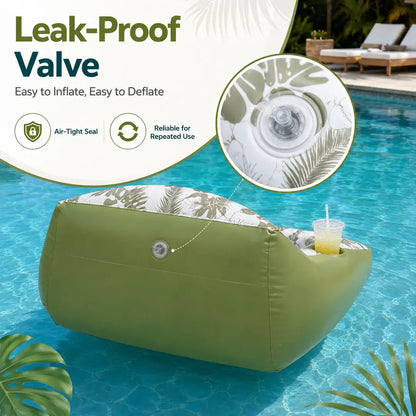 3-in-1 Inflatable Pool Lounge Chair with Cup Holder – Tropical Water Sofa Float for Adults