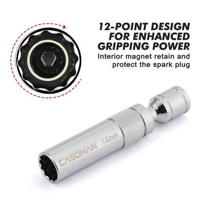 Magnetic Swivel Spark Plug Socket Set – Thin Wall CR-V Steel, 6-Piece Kit