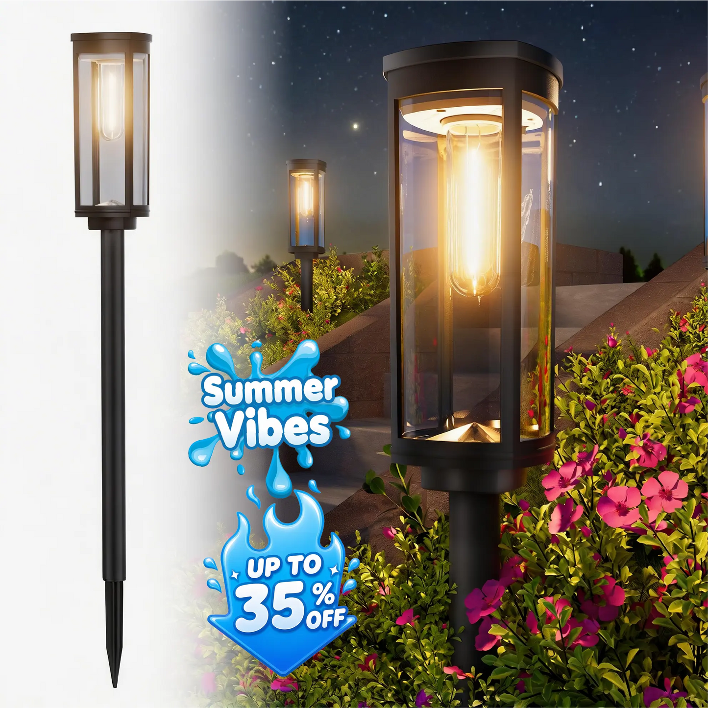Solar Outdoor Pathway Lights – Auto On/Off, IP65 Waterproof & Easy Installation