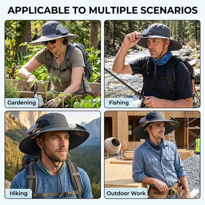 Outdoor Wide Brim Sun Hat with Dual Solar Fans – UPF 50+ Sun Protection Hat