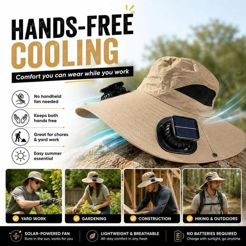 Outdoor Wide Brim Sun Hat with Dual Solar Fans – UPF 50+ Sun Protection Hat