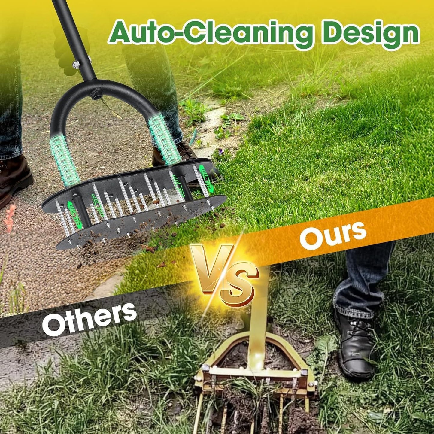 Heavy Duty Lawn Aerator – Manual Grass Aeration Tool with 15 Spikes for Yard Care