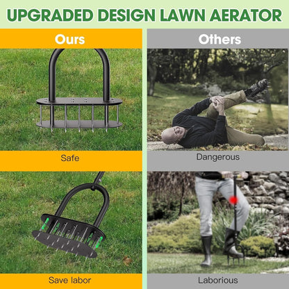 Heavy Duty Lawn Aerator – Manual Grass Aeration Tool with 15 Spikes for Yard Care