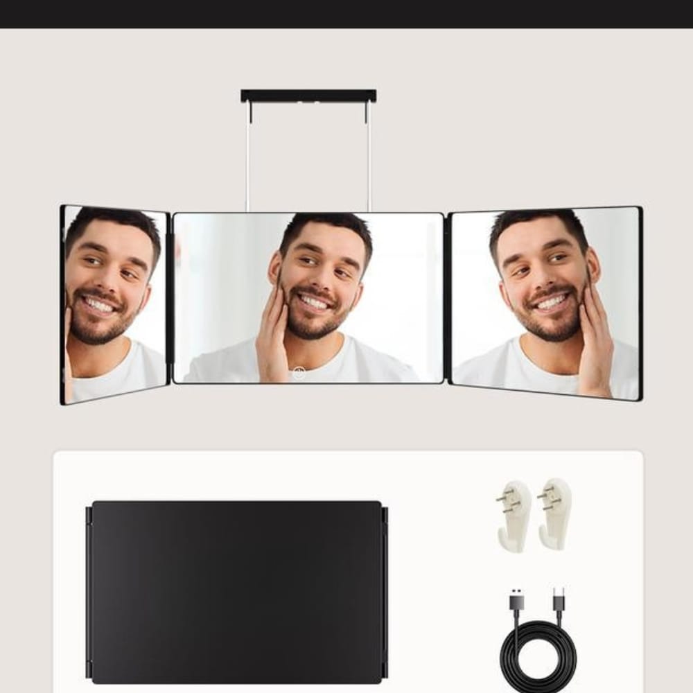 Adjustable LED Light 3-Way Mirror – Portable Trifold 360° Grooming Mirror