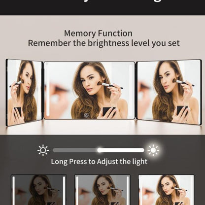 Adjustable LED Light 3-Way Mirror – Portable Trifold 360° Grooming Mirror