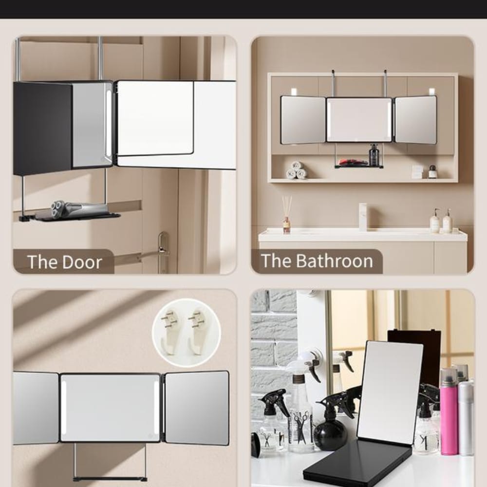Adjustable LED Light 3-Way Mirror – Portable Trifold 360° Grooming Mirror